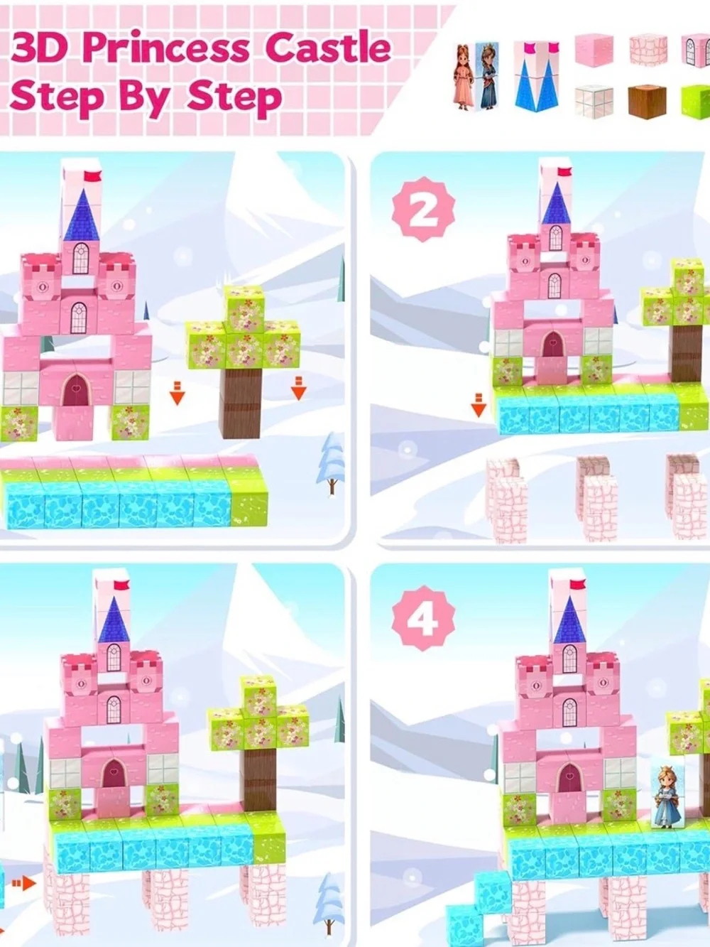 Pink Castle Building Block Set for Kids